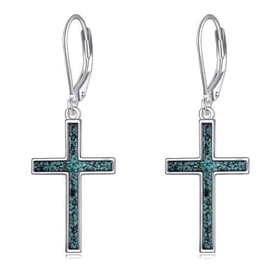 YFN Kreuz Ohrringe Sterling Silber Türkis Baumeln Tropfen Ohrringe Schmuck Geschenk für Damen