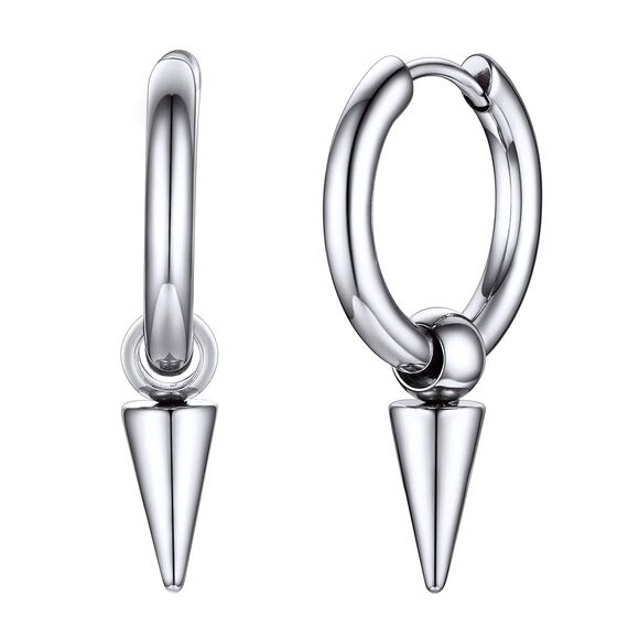 U7 Punk Creolen Ohrringe für Männer Frauen Hip-Hop Klappcreolen mit Kegel Anhänger Edelstahl Kleine Huggie Kreolen Modeschmuck Accessoire