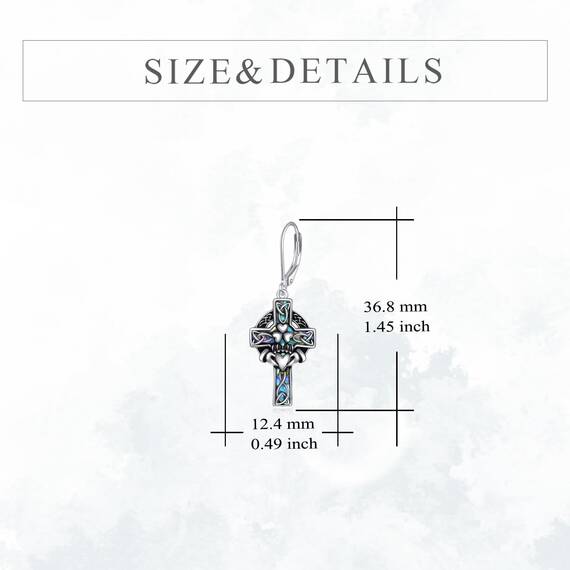 YFN Keltische Kreuz Ohrringe Sterling Silber Claddagh Ohrringe Abalone Schale Baumeln Tropfen Ohrhänger Schmuck Geschenke für Damen Herren