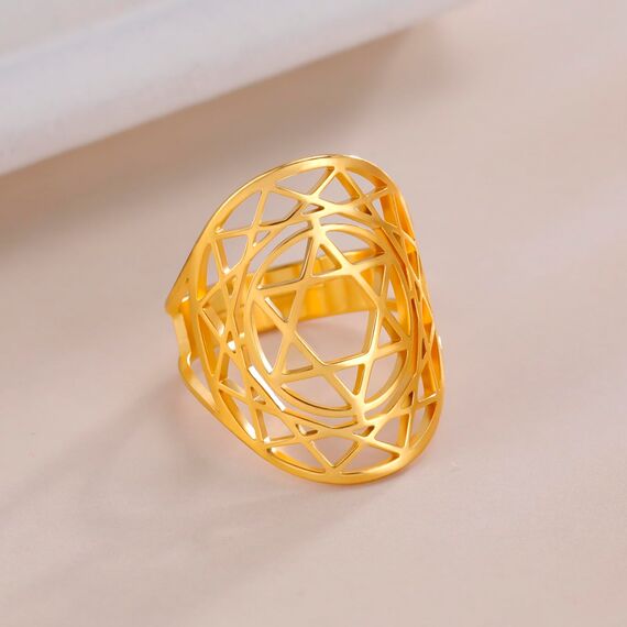 TEAMER Davidstern-Ring aus Edelstahl, verstellbar, Vintage-Fingerring, jüdischer Magen-Amulett-Schmuck für Frauen (Stil 1 – Gold)