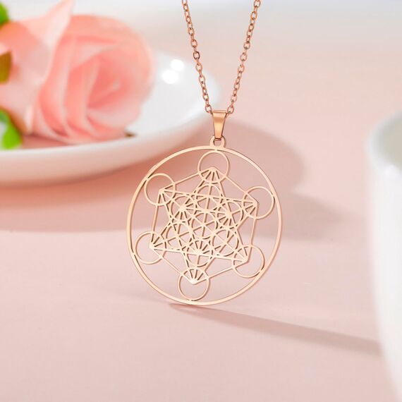 Amaxer Metatrons Cube Halskette für Frauen Davidstern Erzengel Metatron Schutzerklärung Hohl Kette Edelstahl Anhänger Charme Halskette für Frauen Mädchen, Edelstahl