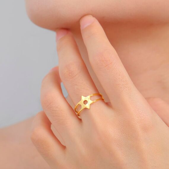 unift Davidstern Hebräischer Ring für Frauen Männer Edelstahl Hexagramm Einfaches Hebräischen Segen Chai Offene Ringe Schmuck Geschenke Chanukkah, Edelstahl, hummerfalle