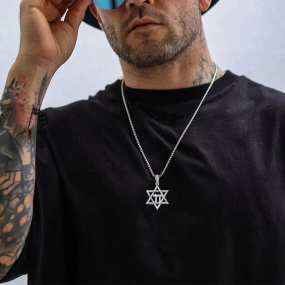 David Sterne Halskette Sterling Silber Davidstern Anhänger Kette Davidstern mit Chai Kette David Stern Schmuck Geschenk für Herren Männer