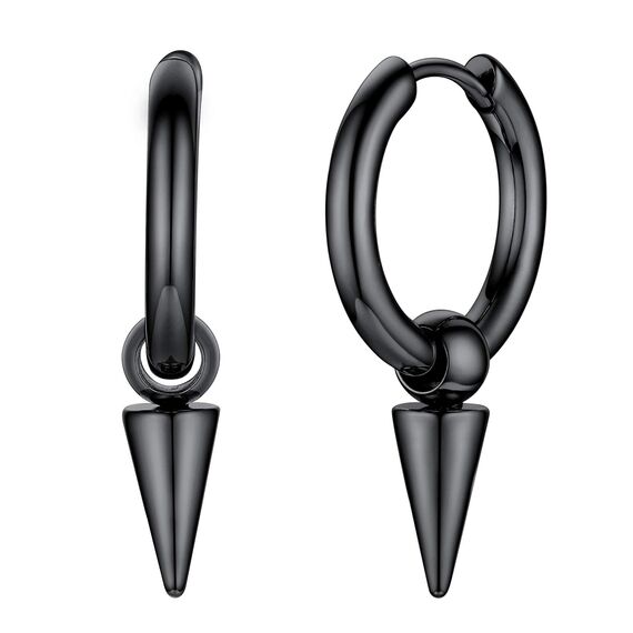 U7 Kleine Creolen mit Kegel Anhänger Schwarz Biker Gotik Hängeohrringe Punk Rock Huggie Kreolen Hoop Earrings Modeschmuck für Männer Frauen