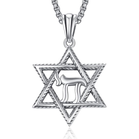 David Sterne Halskette Sterling Silber Davidstern Anhänger Kette Davidstern mit Chai Kette David Stern Schmuck Geschenk für Herren Männer