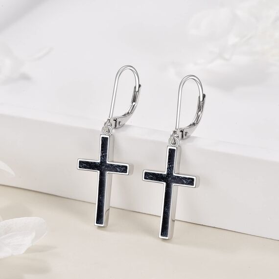 YFN Kreuz Ohrringe Sterling Silber - Schwarz Turmalin Tropfen Ohrringe - Schmuck Geschenke für Damen