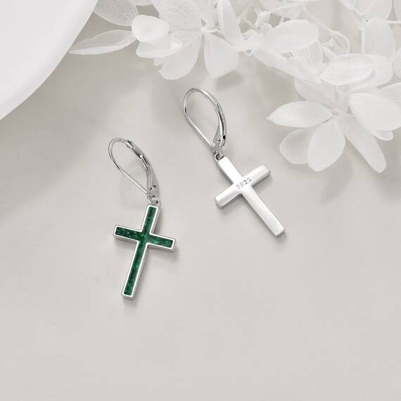YFN Kreuz Sterling Silber Grüner Malachit Kreuz Ohrringe Tropfen Ohrringe Schmuck Geschenke für Damen Herren