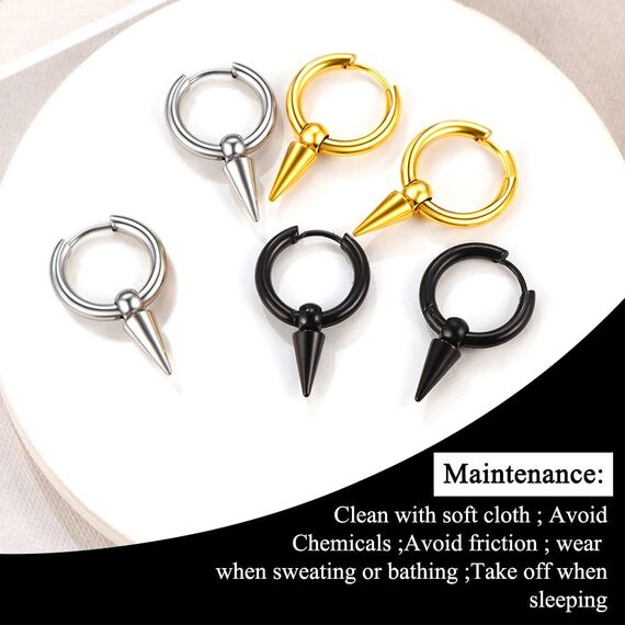 U7 Klappcroelen mit Kegel Anhänger 18k vergoldet Kleine Creolen Ohrringe Gotik Biker Punk Rock Huggie Kreolen Modeschmuck Accessoire