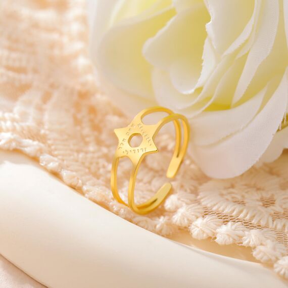unift Davidstern Hebräischer Ring für Frauen Männer Edelstahl Hexagramm Einfaches Hebräischen Segen Chai Offene Ringe Schmuck Geschenke Chanukkah, Edelstahl, hummerfalle