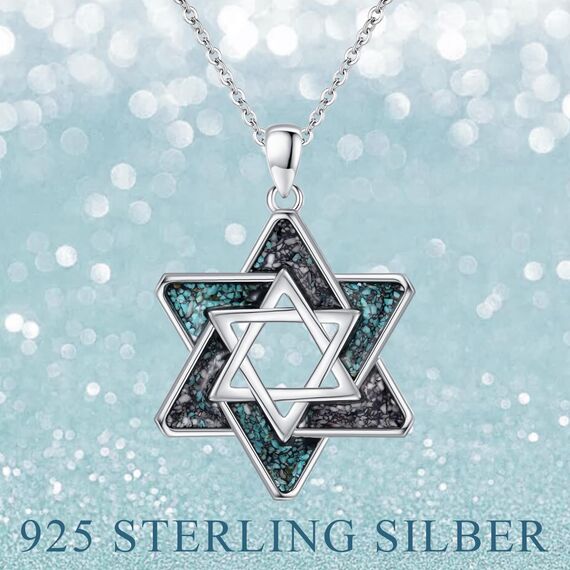 ABIGY Davidstern Halskette 925 Sterling Silber Davidstern Kette mit Türkis Anhänger Jüdischen Hexagramm Amulett Schmuck Geschenke für Damen Männer