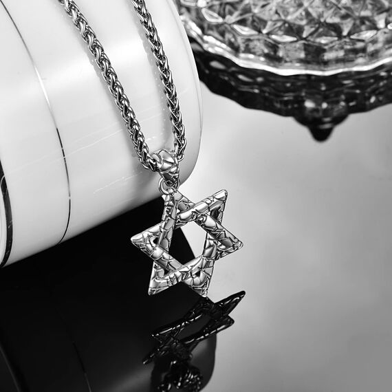 David Stern Kette Sterling Silber Davidstern Anhänger Halskette Herren Hexagramm Kette Davidstern Amulett Schutz Schmuck Geschenk für Herren Männer