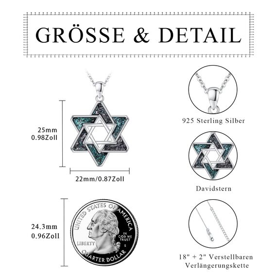 ABIGY Davidstern Halskette 925 Sterling Silber Davidstern Kette mit Türkis Anhänger Jüdischen Hexagramm Amulett Schmuck Geschenke für Damen Männer