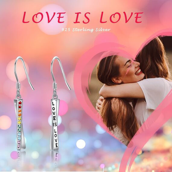 ABIGY LGBT Ohrringe Regenbogen Damen 925 Sterling Silber LGBT Stolz Bar Ohrringe Liebe ist Liebe Ohrring Homosexuell Stolz Schmuck Geschenk Weihnachten Geburtstag