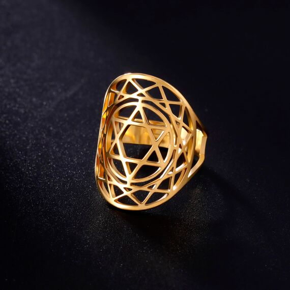 TEAMER Davidstern-Ring aus Edelstahl, verstellbar, Vintage-Fingerring, jüdischer Magen-Amulett-Schmuck für Frauen (Stil 1 – Gold)