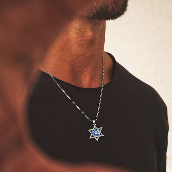 David Stern Halskette Sterling Silber Davidstern Anhänger Kette Davidstern mit Böses Auge Kette David Sterne Schmuck Geschenk für Herren Männer