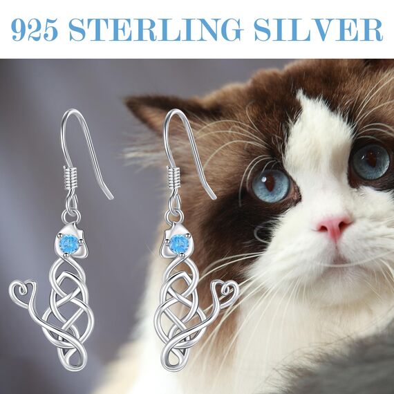 ABIGY Katzen Ohrringe 925 Sterling Silber Haustier Ohrringe keltischer Knoten baumelnde Ohrringe verrückter Katzen Damen Schmuck für Damen und Mädchen Geburtstags Geschenke