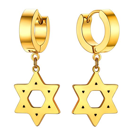 U7 Klappcroelen mit Davidstern Anhänger 18k vergoldet Kleine Creolen Ohrringe Gotik Biker Punk Rock Huggie Kreolen Modeschmuck Accessoire