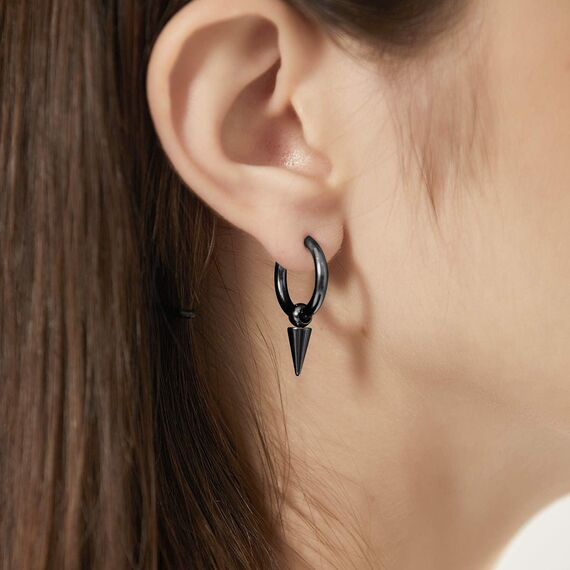 U7 Kleine Creolen mit Kegel Anhänger Schwarz Biker Gotik Hängeohrringe Punk Rock Huggie Kreolen Hoop Earrings Modeschmuck für Männer Frauen
