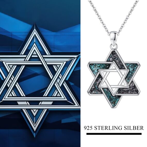 ABIGY Davidstern Halskette 925 Sterling Silber Davidstern Kette mit Türkis Anhänger Jüdischen Hexagramm Amulett Schmuck Geschenke für Damen Männer