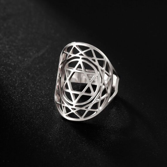 TEAMER Davidstern-Ring aus Edelstahl, verstellbar, Vintage-Fingerring, jüdischer Magen-Amulett-Schmuck für Frauen (Stil 1 – Silber)