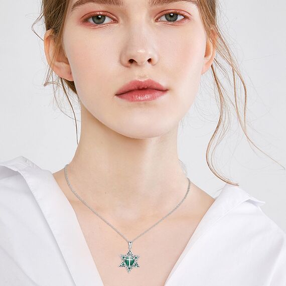 ABIGY Davidstern Halskette 925 Sterling Silber Malachit Davidstern Kette Malachit Anhänger mit Kreuz Hexagramm Halskette Jüdischer Schmuck Amulett Schmuck Männer Damen Geschenke