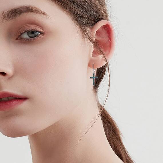 YFN Kreuz Ohrringe Sterling Silber Türkis Baumeln Tropfen Ohrringe Schmuck Geschenk für Damen