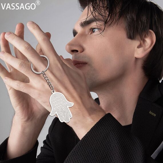 VASSAGO Hamsa Hand der Fatima Schlüsselanhänger Israel Jüdischer Davidstern Hamsa Hand Schlüsselanhänger Hebräisch Viel Glück Schutz Schmuck Geschenk