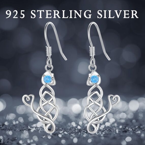 ABIGY Katzen Ohrringe 925 Sterling Silber Haustier Ohrringe keltischer Knoten baumelnde Ohrringe verrückter Katzen Damen Schmuck für Damen und Mädchen Geburtstags Geschenke