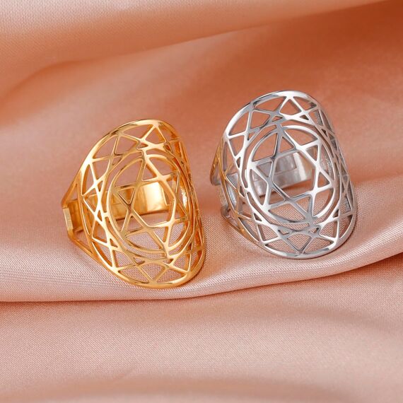 TEAMER Davidstern-Ring aus Edelstahl, verstellbar, Vintage-Fingerring, jüdischer Magen-Amulett-Schmuck für Frauen (Stil 1 – Silber)