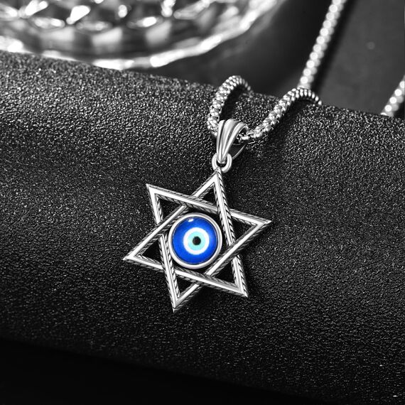 David Stern Halskette Sterling Silber Davidstern Anhänger Kette Davidstern mit Böses Auge Kette David Sterne Schmuck Geschenk für Herren Männer