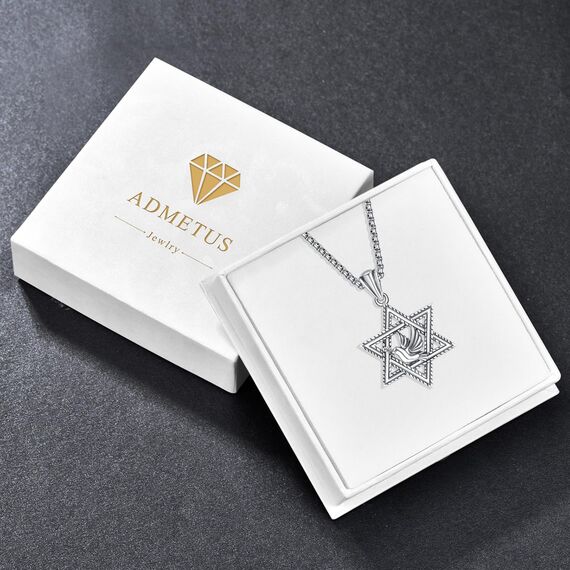 David Sterne Halskette Sterling Silber Davidstern Anhänger Kette Davidstern mit Taube Kette Taube Halskette David Stern Schmuck Geschenk für Herren Männer