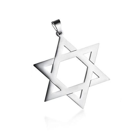 BlackAmazement 316L Edelstahl Anhänger Leder Kette Halskette Davidstern Star of David Hexagramm silber Damen Herren (Anhänger mit Kette)