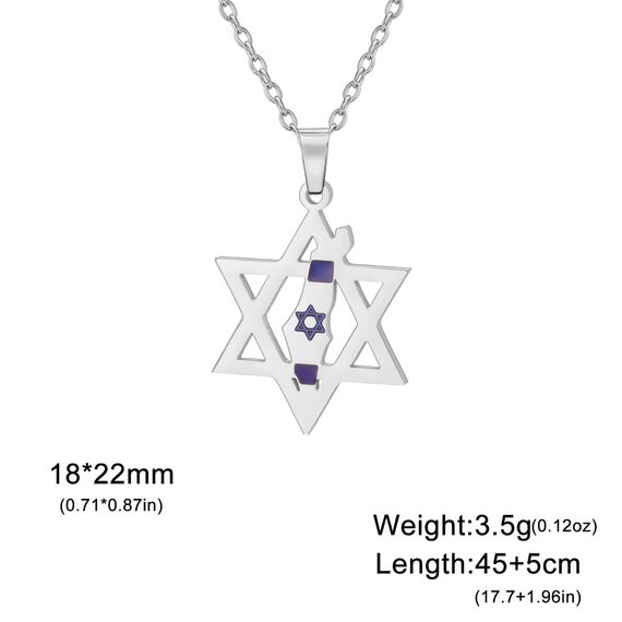 EUEAVAN Davidstern Halskette für Frauen Palästina Halskette Judenstern Land Flagge Karte Anhänger Naher Osten Arabischer Nationalschmuck Judaica Geschenke Männer (silver)