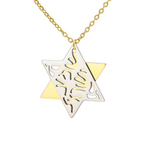 Jüdisches Gebet Shema Yisrael Halskette für Frauen Zweifarbige Davidstern Halskette Hear O Israel Anhänger Judaica Sh'ma Yisrael Schmuck Hebräisch Kabbalah Segen Geschenk Männer (A- Zweifarbig silber)