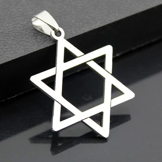 BlackAmazement 316L Edelstahl Anhänger Leder Kette Halskette Davidstern Star of David Hexagramm silber Damen Herren (Anhänger mit Kette)