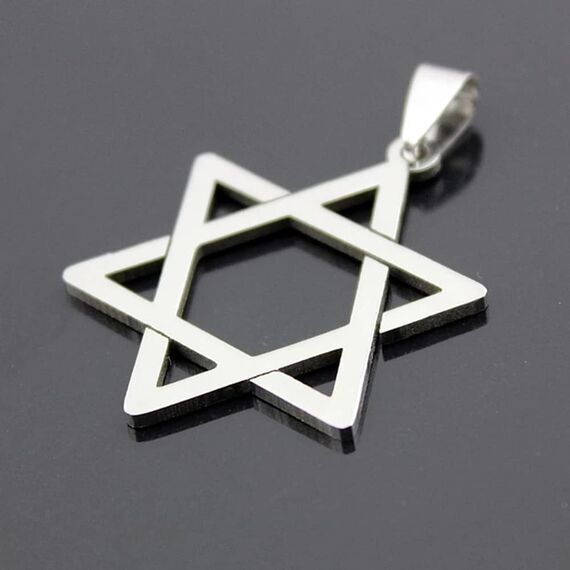 BlackAmazement 316L Edelstahl Anhänger Leder Kette Halskette Davidstern Star of David Hexagramm silber Damen Herren (Anhänger mit Kette)