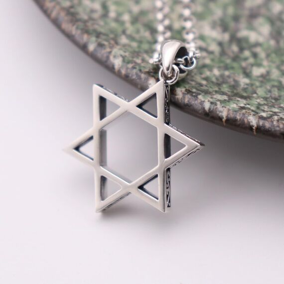 ForFox Vintage Echt 925 Sterling Silber Hexagramm Davidstern Anhänger für Herren Damen