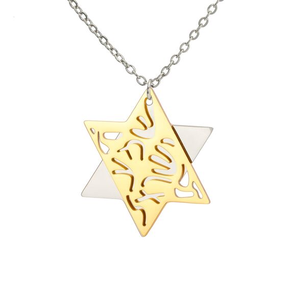 Jüdisches Gebet Shema Yisrael Halskette für Frauen Zweifarbige Davidstern Halskette Hear O Israel Anhänger Judaica Sh'ma Yisrael Schmuck Hebräisch Kabbalah Segen Geschenk Männer (A- Zweifarbig gold)