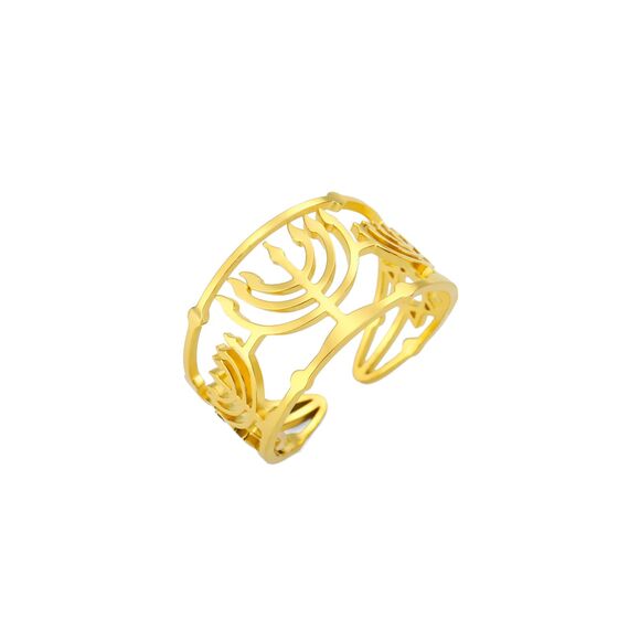 Amaxer Davidstern Hexagramm Chanukka Menora Kerze jüdisches Magen Hebräisch Judaica ausgehöhlt offen verstellbarer Fingerring, Metall