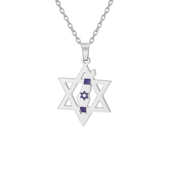 EUEAVAN Davidstern Halskette für Frauen Palästina Halskette Judenstern Land Flagge Karte Anhänger Naher Osten Arabischer Nationalschmuck Judaica Geschenke Männer (silver)