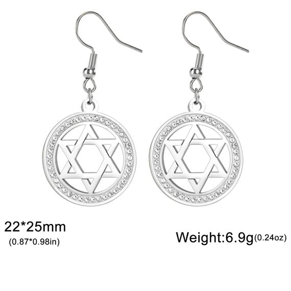 Ohrringe Davidstern für Damen, Edelstahl, Hexagramm, hebräische Schrift, blauer Diamant, rund, Stern, Megan, jüdischer Schmuck, Einheitsgröße, Edelstahl, Nein