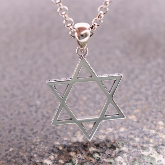ForFox Vintage Echt 925 Sterling Silber Hexagramm Davidstern Anhänger für Herren Damen