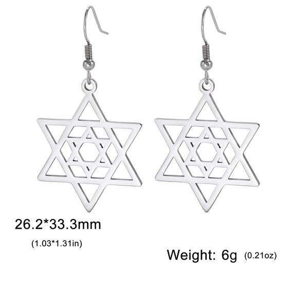 Ohrringe Davidstern für Damen, Edelstahl, Hexagramm, hebräische Schrift, blauer Diamant, rund, Stern, Megan, jüdischer Schmuck, Einheitsgröße, Edelstahl, Nein
