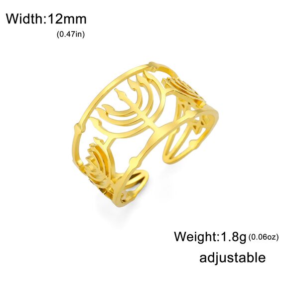 Amaxer Davidstern Hexagramm Chanukka Menora Kerze jüdisches Magen Hebräisch Judaica ausgehöhlt offen verstellbarer Fingerring, Metall