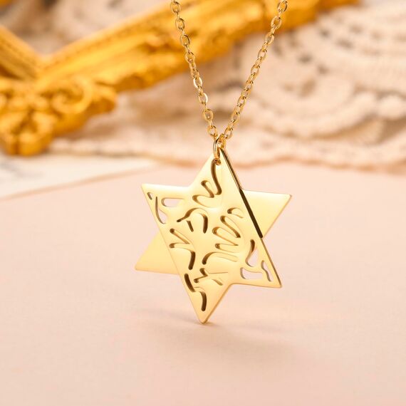 EUEAVAN Jüdisches Gebet Shema Yisrael Halskette für Frauen Zweifarbige Davidstern Halskette Hear O Israel Anhänger Judaica Sh'ma Yisrael Schmuck Hebräisch Kabbalah Segen Geschenk Männer (gold)