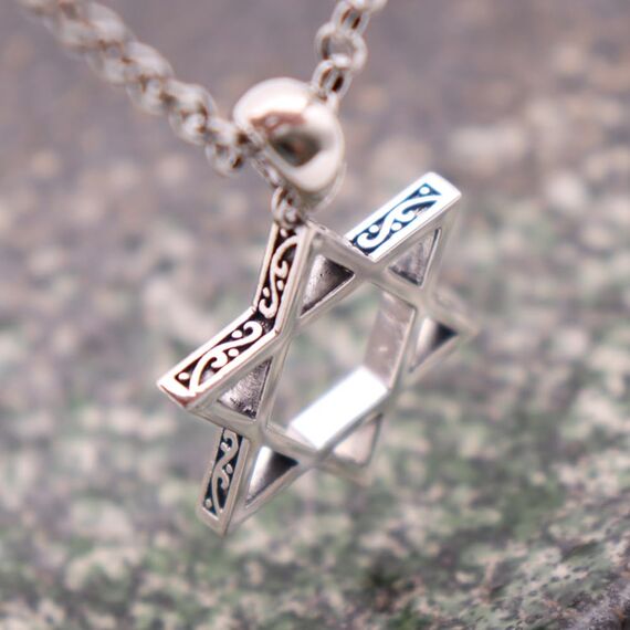 ForFox Vintage Echt 925 Sterling Silber Hexagramm Davidstern Anhänger für Herren Damen