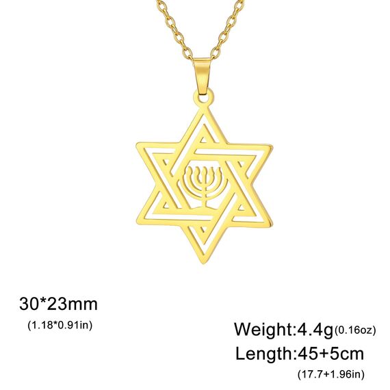VASSAGO Davidstern Halskette für Frauen Jüdischer Stern mit Menorah Halskette aus Edelstahl Chanukka Anhänger Halskette für Männer Israel Religiöser Schmuck (Gold halskette)