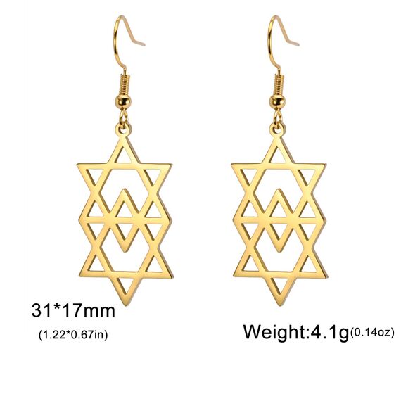 Davidstern-Ohrringe für Damen, Edelstahl, hebräische Inschrift, Hexagramm, blauer Diamant, rund, baumelnde Ohrringe, Megan-Stern, jüdischer Schmuck, Einheitsgröße, Edelstahl, Kein Edelstein