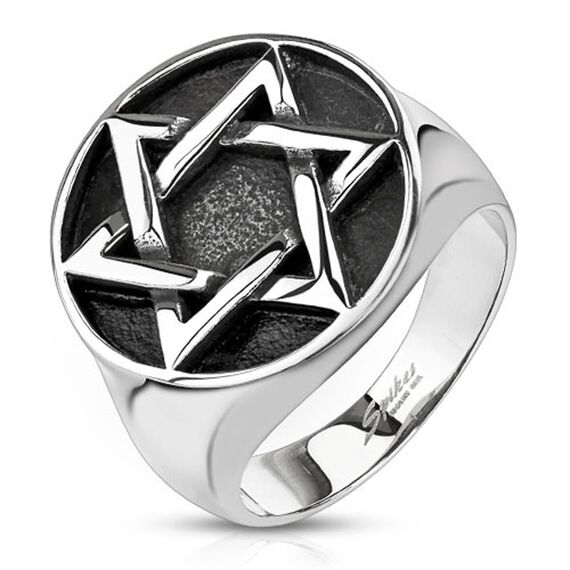 BlackAmazement Unisex Edelstahl Ring Davidstern Massiv Biker Gothic Silber Hexagramm Medaillon Siegel (65 (20.7))
