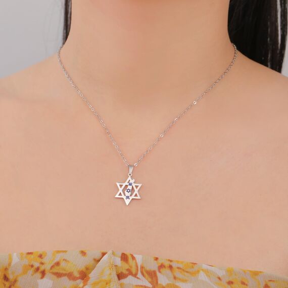 EUEAVAN Davidstern Halskette für Frauen Palästina Halskette Judenstern Land Flagge Karte Anhänger Naher Osten Arabischer Nationalschmuck Judaica Geschenke Männer (silver)